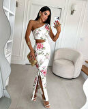 Rose's Boutiqe All About Women Kadın Dalgıç Kumaş Asansör Büzgülü Yırtmaç Detaylı Maxi Boy Elbise