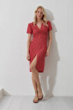 Rose's Boutiqe All About Women Kadın Viskon Kumaş V Yaka Yırtmaç Detaylı çiçek Desenli Elbise 
