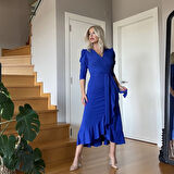 Rose's Boutiqe All About Women Krep Kumaş Midi Boy Kuşaklı Uzunkol Elbise