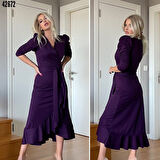 Rose's Boutiqe All About Women Krep Kumaş Midi Boy Kuşaklı Uzunkol Elbise