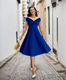 Rose's Boutiqe All About Women Kadın Kısa Kollu Kruvaze Yaka Eteği Volanlı Krep Elbise