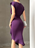 Rose's Boutiqe All About Women Scuba Kumaş Önü Fırfırlı Midi Boy Elbise