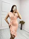 Rose's Boutiqe All About Women Scuba Kumaş Önü Fırfırlı Midi Boy Elbise