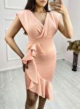 Rose's Boutiqe All About Women Scuba Kumaş Önü Fırfırlı Midi Boy Elbise