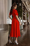 Rose's Boutiqe All About Women Kadın Kruvaze Yaka Midi Boy Kuşaklı Krep Elbise 120 Cm