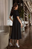 Rose's Boutiqe All About Women Kadın Kruvaze Yaka Midi Boy Kuşaklı Krep Elbise 120 Cm