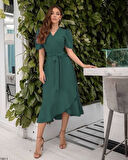 Rose's Boutiqe All About Women Kadın Kruvaze Yaka Midi Boy Kuşaklı Krep Elbise 120 Cm