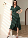 Rose's Boutiqe All About Women Kadın Kruvaze Yaka Midi Boy Kuşaklı Krep Elbise 120 Cm