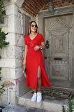 Rose's Boutiqe All About Women Kadın Kısa Kollu V Yaka Maxi Boy Elbise 124 Cm