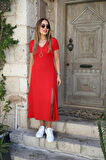 Rose's Boutiqe All About Women Kadın Kısa Kollu V Yaka Maxi Boy Elbise 124 Cm