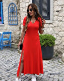 Rose's Boutiqe All About Women Kadın Kısa Kollu V Yaka Maxi Boy Elbise 124 Cm