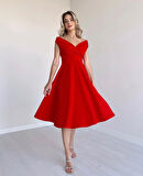 Rose's Boutiqe All About Women Kadın Kısa Kollu Kruvaze Yaka Eteği Volanlı Krep Elbise