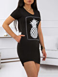 Rose's Boutiqe All About Women Kadın Ananas Baskılı Kısa Kol Viskon Elbise