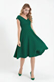 Rose's Boutiqe All About Women Kadın Kısa Kollu Kruvaze Yaka Eteği Volanlı Krep Elbise
