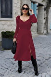 Rose's Boutiqe All About Women Kadın Uzun Kollu Göğüs Ve Sırt Dekolteli Krep Midi Boy Elbise