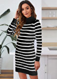 Rose's Boutiqe All About Women Kadın Uzun Kollu Yarım Balıkçı Yaka çizgilitriko Mini Boy Elbise