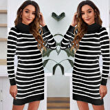 Rose's Boutiqe All About Women Kadın Uzun Kollu Yarım Balıkçı Yaka çizgilitriko Mini Boy Elbise