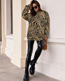 Rose's Boutiqe All About Women Kadın Uzun Kollu Zebra Desen Süet Krep Oversize Bluz