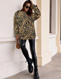 Rose's Boutiqe All About Women Kadın Uzun Kollu Zebra Desen Süet Krep Oversize Bluz