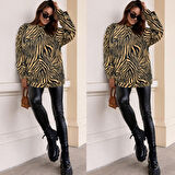Rose's Boutiqe All About Women Kadın Uzun Kollu Zebra Desen Süet Krep Oversize Bluz