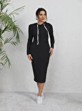 Rose's Boutiqe All About Women Kadın Uzun Kollu Kapüşonlu şardonlu Kaşkorse Midi Boy Elbise