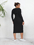 Rose's Boutiqe All About Women Kadın Uzun Kollu Kapüşonlu şardonlu Kaşkorse Midi Boy Elbise
