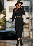 Rose's Boutiqe All About Women Kadın Uzun Kollu Boğazlı Midi Boy Triko Elbise (kemersiz)