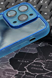 iPhone 13 Pro Uyumlu Mavi Kenarlı Renkli Yarı Şeffaf Kapak Kılıf Kamera Lens Korumalı