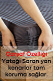 Pamuklu Çizgili Saten Çift Kişilik Lastikli Çarşaf Seti 160x200 Cm 2 Adet Yastık Kılıfı 50x70 Cm Koyu Gri