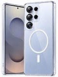Samsung Galaxy S25 Ultra İle Uyumlu YUMUŞAK Magsafe Kablosuz Şarj Destekli Şeffaf Kılıf Kamera İçin Yükseltilmiş Çerçeve