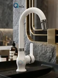 RUSTİK MODEL LÜX BANYO LAVABO BATARYASI PİRİNÇ GÖVDE BEYAZ-KROM