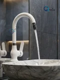 RUSTİK MODEL LÜX BANYO LAVABO BATARYASI PİRİNÇ GÖVDE BEYAZ-KROM