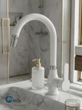 RUSTİK MODEL LÜX BANYO LAVABO BATARYASI PİRİNÇ GÖVDE BEYAZ-KROM