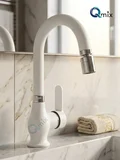 RUSTİK MODEL LÜX BANYO LAVABO BATARYASI PİRİNÇ GÖVDE BEYAZ-KROM