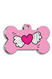 Uçan Kalp Pembe Kedi Köpek Künyesi XLarge: 3,3 x 5 cm.