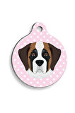 Pembe Puantiyeli Saint Bernard Yuvarlak Köpek Künyesi Small: 2,5 cm.