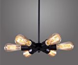 Retro Siyah Metal Dekoratif Altılı Sarkıt Avize Rustik 