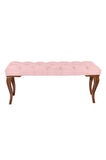Gazzini Classic Torna Gürgen Ahşap Ayak Chester Model Kapitoneli Pembe Puf Bench - Ceviz Ayak