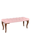 Gazzini Classic Torna Gürgen Ahşap Ayak Chester Model Kapitoneli Pembe Puf Bench - Ceviz Ayak