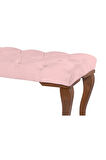 Gazzini Classic Torna Gürgen Ahşap Ayak Chester Model Kapitoneli Pembe Puf Bench - Ceviz Ayak