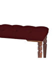 Gazzini Classic Torna Gürgen Ahşap Ayak Chester Model Kapitoneli Bordo Puf Bench - Ceviz Ayak
