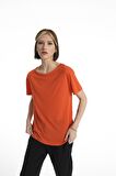 Turuncu Geniş Yaka T-shirt