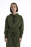 Haki Spor Crop Sweatshirt