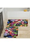 Dijital Baskı Yıkanabilir Kaymaz 2'li Banyo Paspası  RVG5016