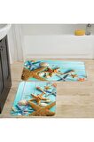 Dijital Baskı Yıkanabilir Kaymaz 2'li Banyo Paspası  RVG5017