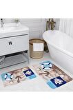 Dijital Baskı Yıkanabilir Kaymaz 2'li Banyo Paspası  RVG5022