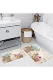 Dijital Baskı Yıkanabilir Kaymaz 2'li Banyo Paspası  RVG5023