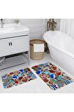 Dijital Baskı Yıkanabilir Kaymaz 2'li Banyo Paspası  RVG5027