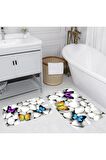 Dijital Baskı Yıkanabilir Kaymaz 2'li Banyo Paspası  RVG5033