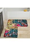 Dijital Baskı Yıkanabilir Kaymaz 2'li Banyo Paspası  RVG5038